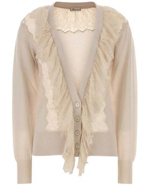 Blumarine Lace-Trim Ruffled Cardigan - Natural