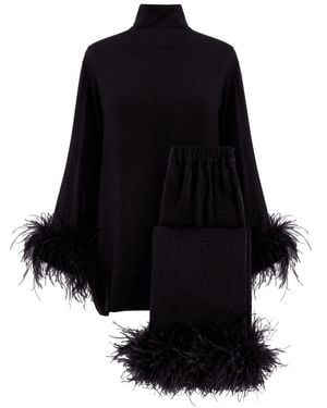 Sleeper Tie Feather-trim Pyjamas - Black
