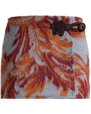 Etro Leaf-Print Belted Mini Skirt - Red