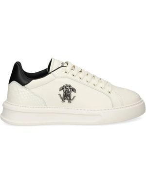 Roberto Cavalli Logo-Plaque Snakeskin Sneakers - White