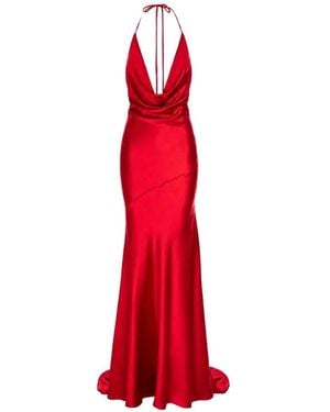 ROSERRY Halterneck Cowl-Neck Dress - Red
