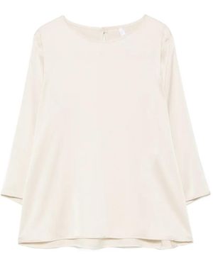 Imperial Satin-Finish Keyhole-Back Blouse - White