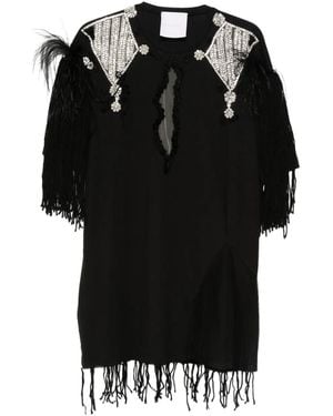 Loulou Feather-Embellished Mini Dress - Black