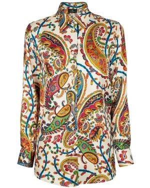 Etro Camisa De Seda Con Estampado De Cachemira - Blanco