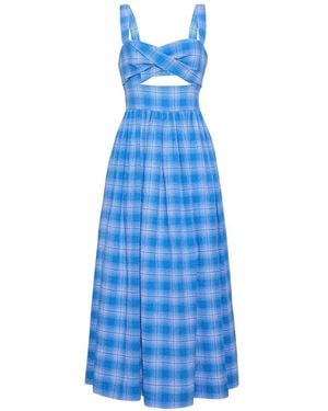 Cara Cara Clover Plaid Seersucker Midi Dress - Blue