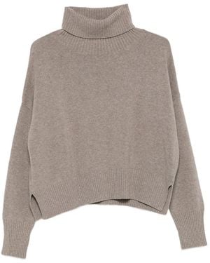 Ma'ry'ya Roll-Neck Side-Slit Sweater - Gray
