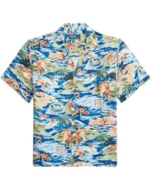 Polo Ralph Lauren Tropical Print Short-Sleeve Shirt With Classic Collar - Blue