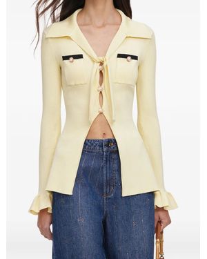 Self-Portrait Pearl-Embellished Ribbed Shirt - Blue