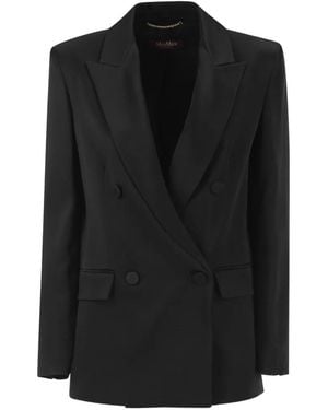 Max Mara Double-Breasted Satin Blazer - Black
