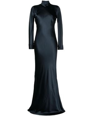 Michelle Mason Open-Back Long-Sleeve Gown Dress - Blue