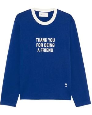Ami Paris Slogan-Print Long-Sleeve T-Shirt - Blue