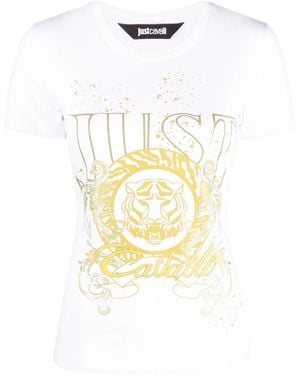 Just Cavalli Tiger Head-Motif Cotton T-Shirt - White