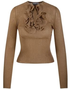 Nude Blusa De Canalé Con Volantes - Neutro