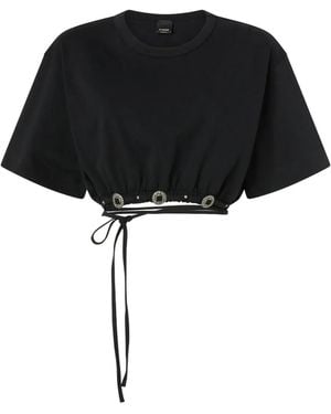 Pinko Cropped Tie Detail Top - Black