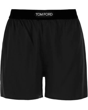 Tom Ford Logo-Waistband Silk Shorts - Black