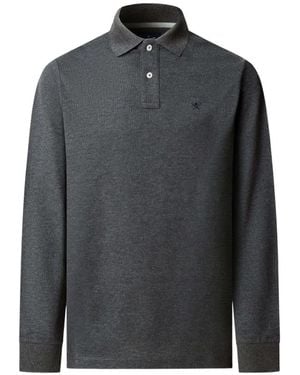 Hackett Logo-Embroidered Long-Sleeve Polo Shirt - Gray