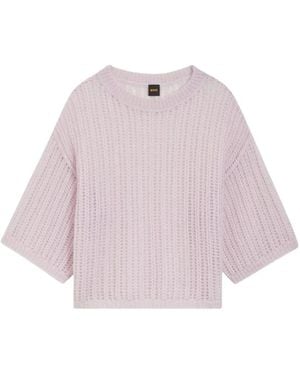 BOSS Open-Knit Round-Neck Jumper - Pink