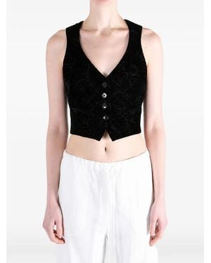 Ann Demeulemeester Diana Floral-Jacquard Cropped Waistcoat - Black