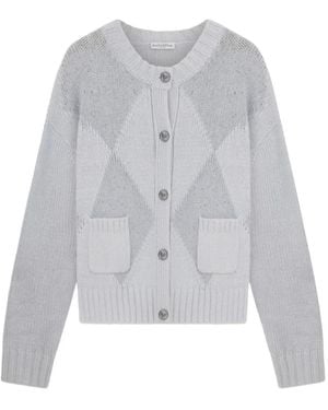 Ballantyne Argyle-Knit Button-Up Cardigan - White