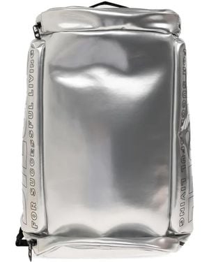 DIESEL Logo-Print Metallic-Effect Backpack - Grey