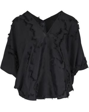 Zero + Maria Cornejo Frayed V-Neck Blouse - Black