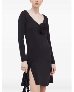 Résumé Floral Appliqué Slit Dress - Blue