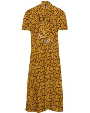 Prada Embroidered Printed Sable Dress - Metallic