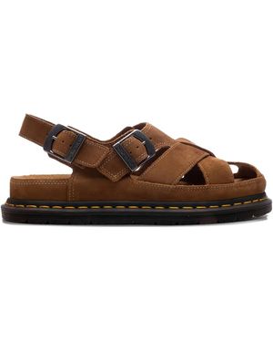 Dr. Martens Buckle-Detail Suede Flat Mules - Brown