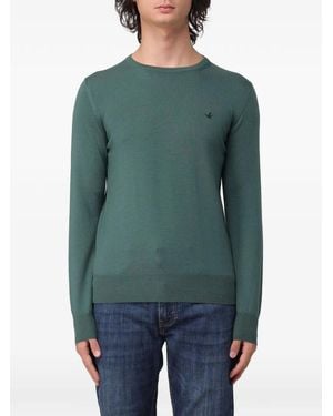 Brooksfield Logo-Embroidered Wool Sweater - Green