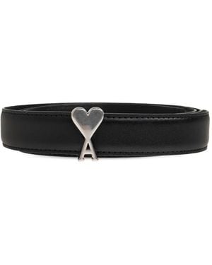 Ami Paris Leather Logo-Buckle Belt - White