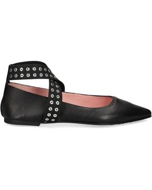 Pretty Ballerinas Kendall Eyeleted Cross-Strap Ballet Flats - Black