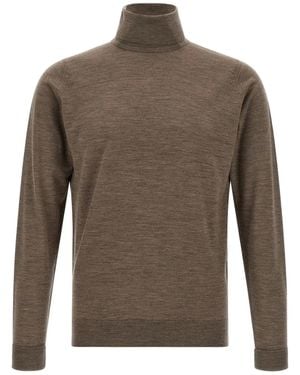 John Smedley Turtleneck Merino-Wool Sweater - Brown