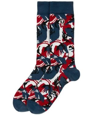 Aape By A Bathing Ape Camouflage Logo Socks - Blue