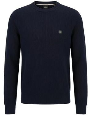 BOSS Pull Nervuré À Plaque Logo - Bleu