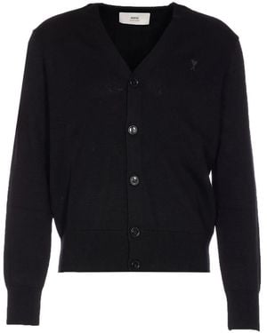 Ami Paris Buttoned V-Neck Cardigan - Black