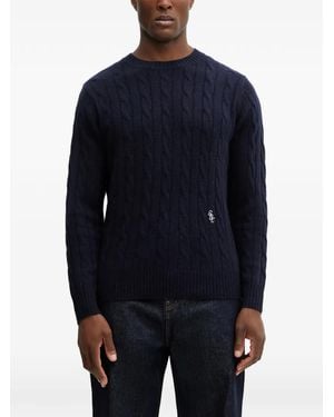 Sporty & Rich Cable-Knit Embroidered-Logo Jumper - Blue