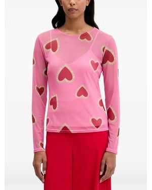 Never Fully Dressed Heart-Print Mesh T-Shirt - Red