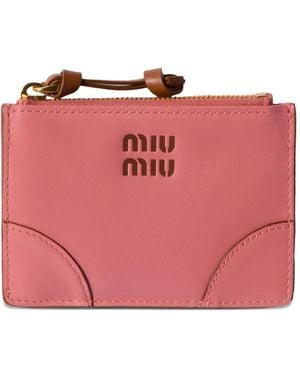 Miu Miu Debossed-Logo Leather Wallet - Pink