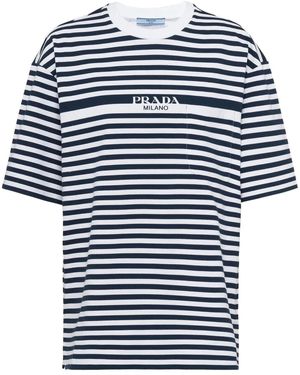 Prada T-Shirt A Righe Con Stampa - Blu