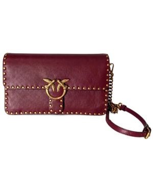 Pinko Love One Studded Leather Crossbody Bag - Purple