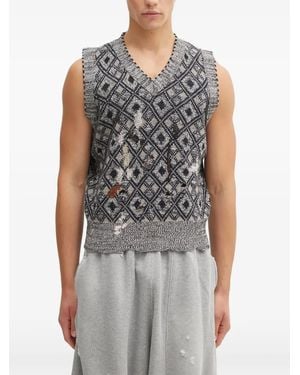 Wales Bonner V-Neck Distressed Vest - Grey