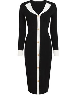 KARL LAGERFELD Contrast-Collar Button Knit Dress - Black