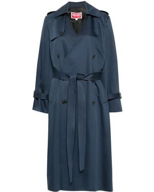KENZO Double-Breasted Belted Trench Coat - Blue