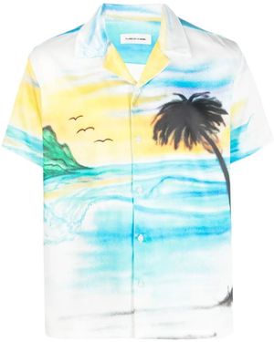 flâneur Palm-Tree Print Detail Shirt - Blue