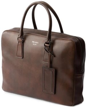 Prada Leather Work Bag - Brown