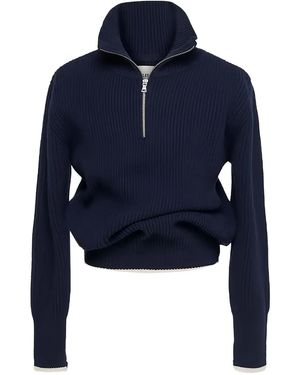 O.FILES Zip-Up Funnel-Neck Jumper - Blue