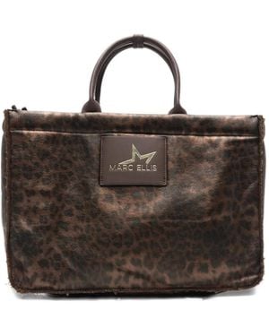 Marc Ellis Buby Animalier Leopard-Print Logo-Patch Tote Bag - Black