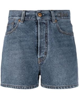 Chloé High-Waisted Denim Shorts - Blue