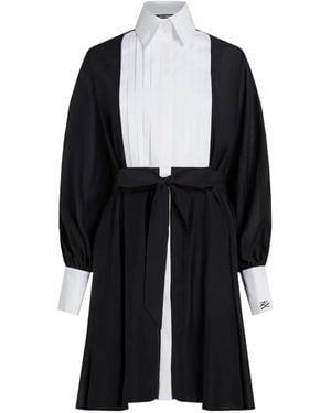 KARL LAGERFELD Vestido Camisero Con Pechera En Contraste - Negro