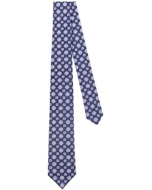 Kiton Floral Geometric-Pattern Tie - Blue
